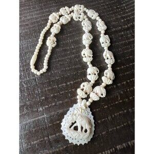 VINTAGE Carved 12” Elephant Necklace Center Pendant Carved Elephant Links